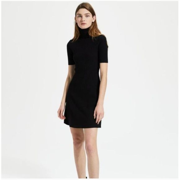 Theory Dresses & Skirts - Theory Black Turtleneck Short Sleeve Knit Dress Size Medium